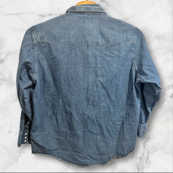 Wrangler Denim Pearl Snap Long Sleeve Shirt Men's XXL Blue Western‎ Pockets - Picture 2 of 4